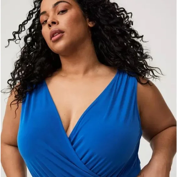 Torrid Blue Studio Knit Surplice Tie Back Jumpsuit - Picture 3 of 9